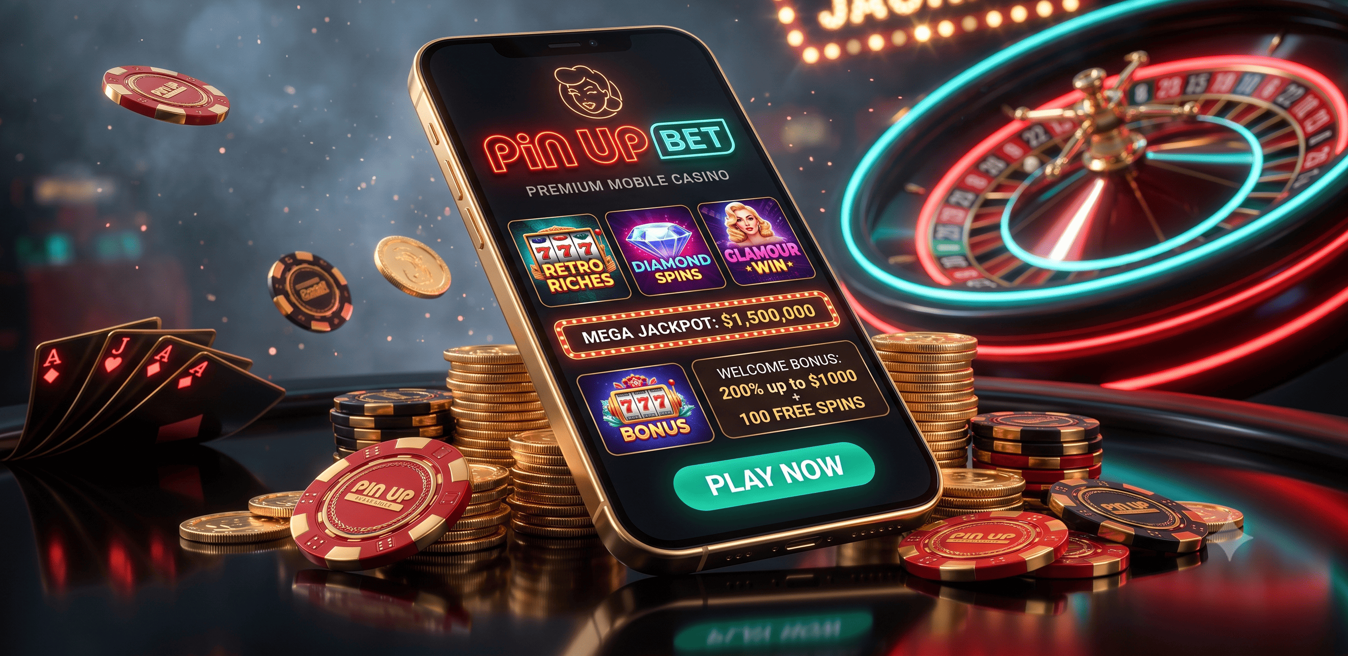 Interfaz móvil de Pin Up Bet con monedas y ruleta